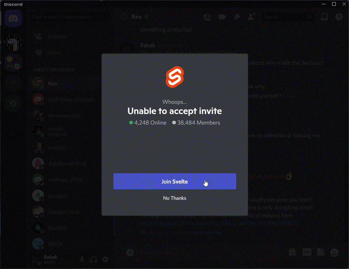 A GIF that shows the button to join the Svelte Discord group doesn't work.